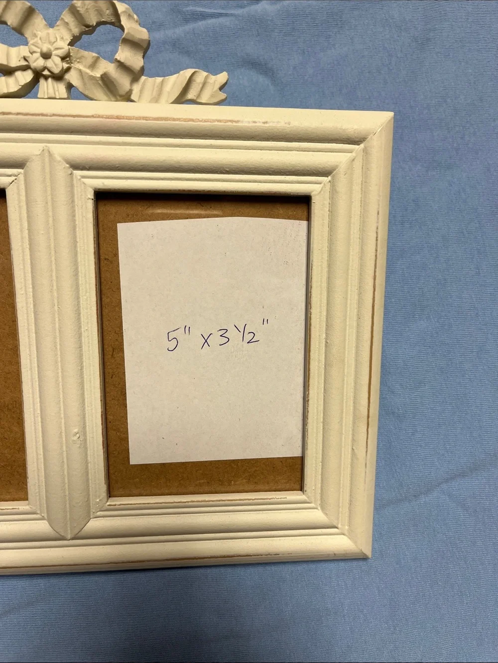 Classic Double Picture Frame in Cream with Decorative Bow 5”x3.5” ea side